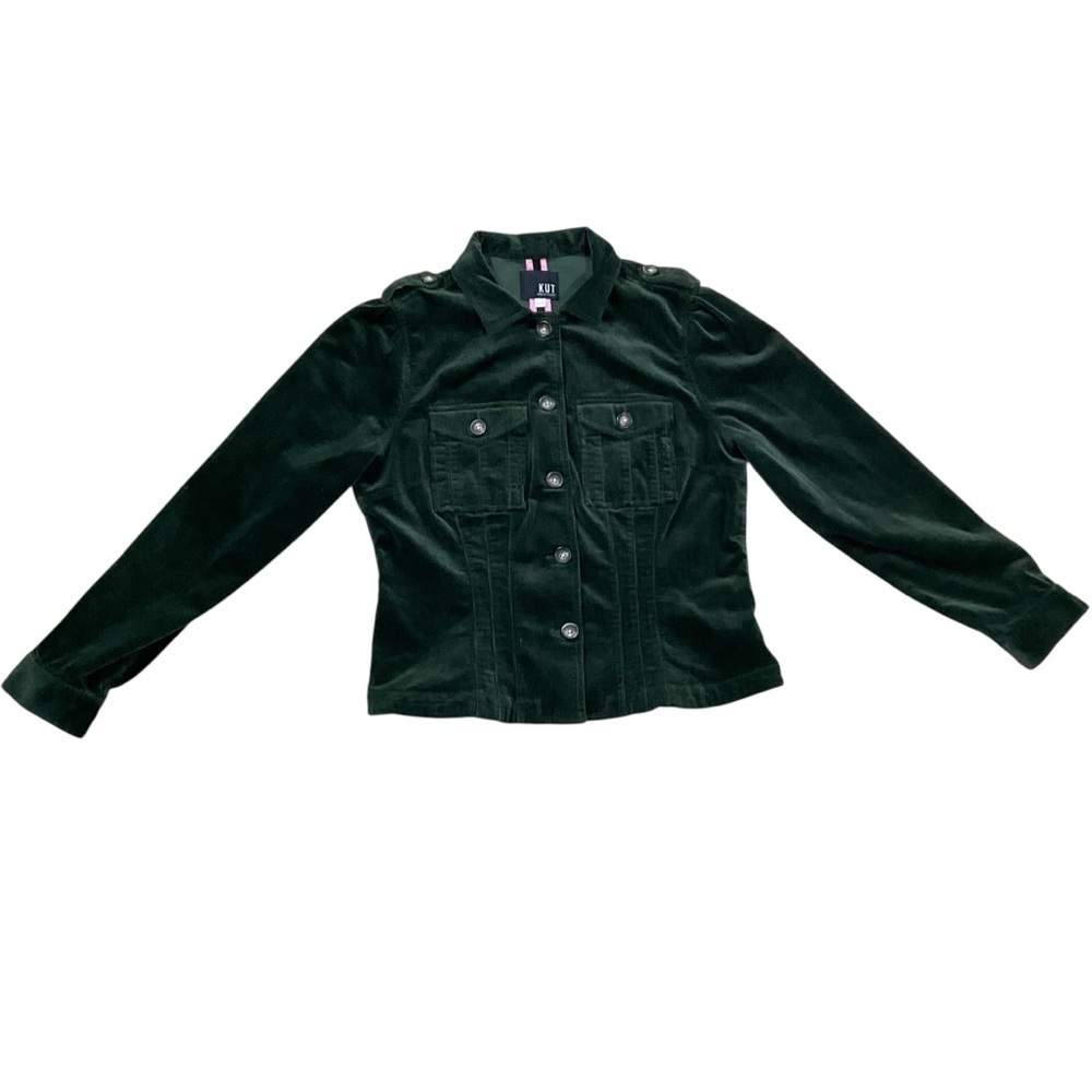 KUT From The Kloth Kyra Corduroy Trucker Jacket Green Large Style KJ46202 NWOT - Picture 3 of 14